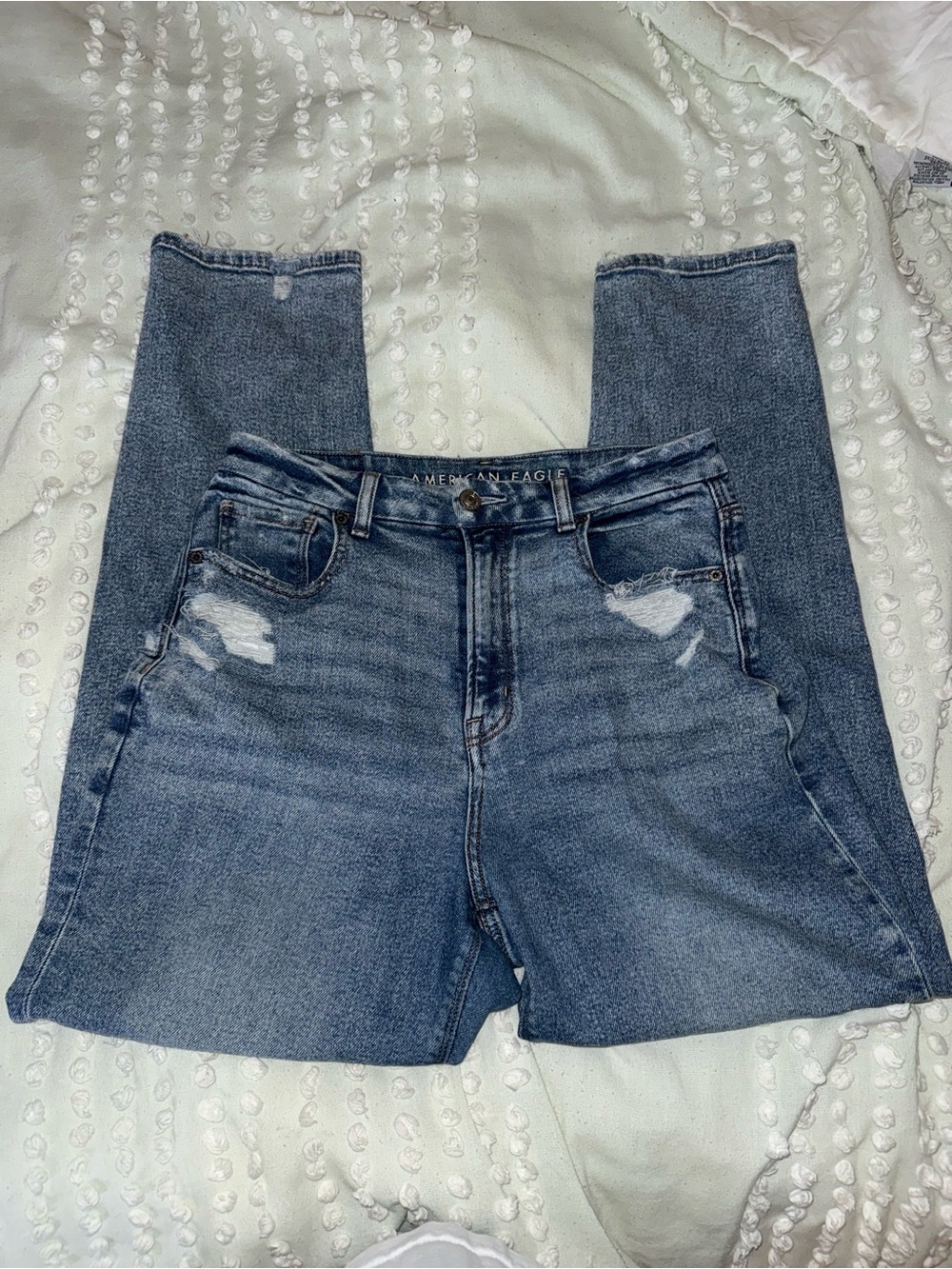 American Eagle Outfitters High-Rise Distressed Blue Mom Jeans